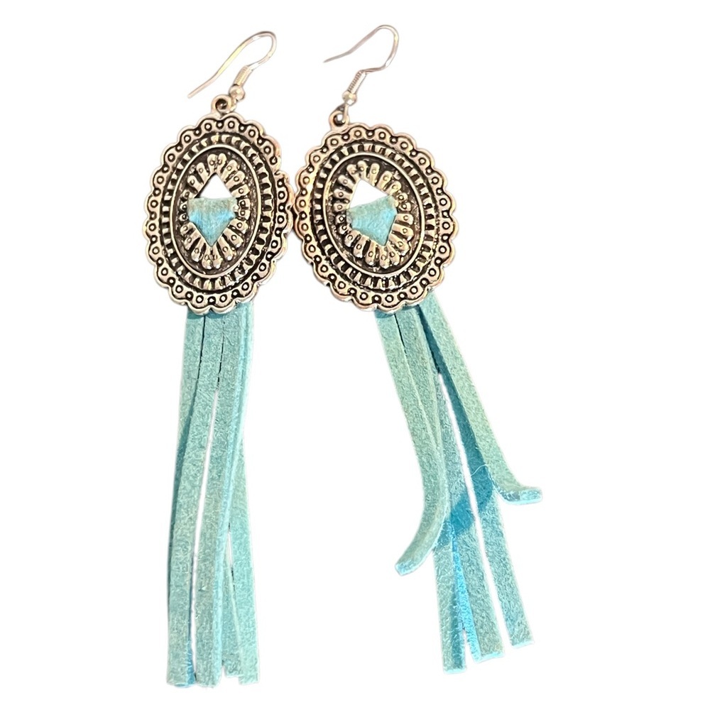 Western Concho and leather‎ earrings